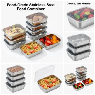 5PCS Stainless Steel Food Storage Containers Stackable Meal Prep Lunch Boxes for Kitchen Fridge Travel Kitchen Storage Solution