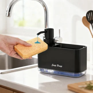 Dispenser di Detersivo per Cucina 2 in 1 con Porta Spugna